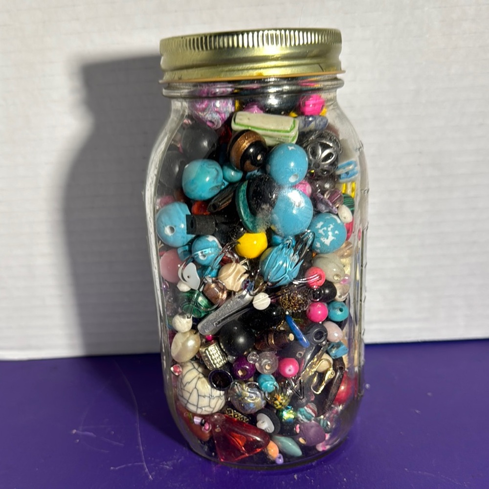 Colorful Bead Collection in Glass Jar
